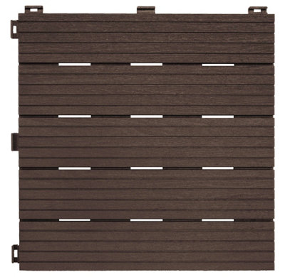 40 x Composite Interlocking Patio & Deck Tiles - All Weather Wood-Effect Garden Paving - Each Measure 30 x 30 x 1.5cm, Brown