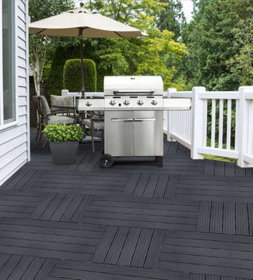 40 x Composite Interlocking Patio & Deck Tiles - All Weather Wood-Effect Garden Paving - Each Measure 30 x 30 x 1.5cm - 3