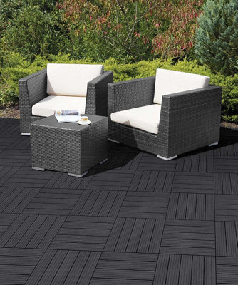 40 x Composite Interlocking Patio & Deck Tiles - All Weather Wood-Effect Garden Paving - Each Measure 30 x 30 x 1.5cm - 4