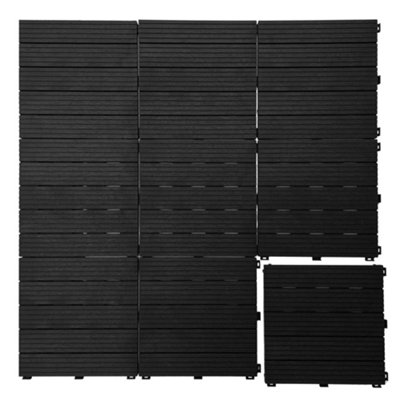 40 x Composite Interlocking Patio & Deck Tiles - All Weather Wood-Effect Garden Paving - Each Measure 30 x 30 x 1.5cm - 7