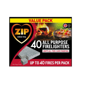 40 Zip Firelighters All purpose Fire Starter Cubes Value Pack Open Fire Pit BBQ