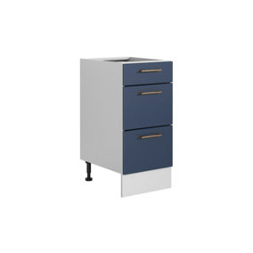 400 Kitchen Drawer Unit Base 40cm Navy Dark Blue Cabinet Copper Handle Nora