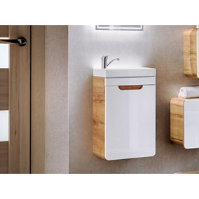 400 Vanity Unit Bathroom Cloakroom Slim 40cm Sink Wall Small Cabinet White Gloss Oak Arub