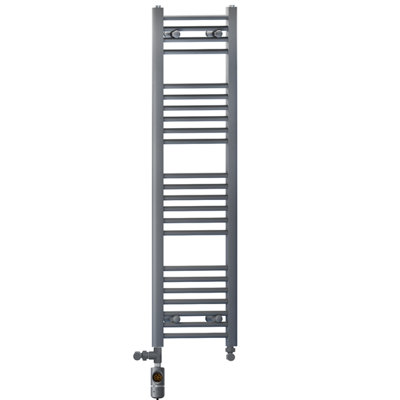 400 x 1200 mm Anthracite Grey Dual Fuel Electric Radiator Bathroom Towel Rail Radiator With AF Thermostatic Electric Element