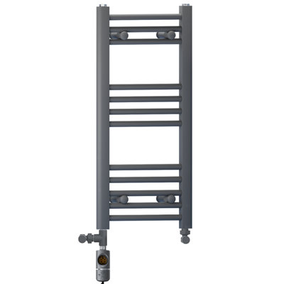 400 x 700 mm Anthracite Grey Dual Fuel Electric Radiator Bathroom Towel Rail Radiator With AF Thermostatic Electric Element