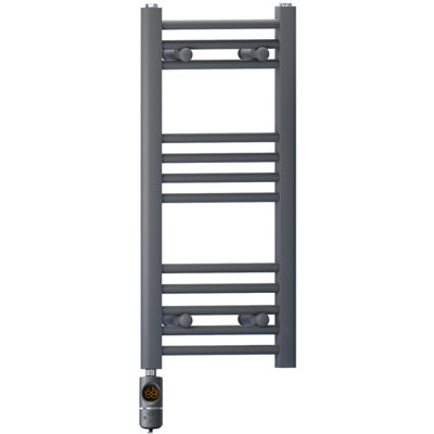 400 x 700 mm Anthracite Grey Electric Bathroom Towel Rail Radiator Heater With AF Thermostatic Electric Element Pre-Filled