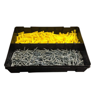 400 x Pozi Screws & Yellow Raw Fixing Plugs, Twin Thread 6 x 1" Countersunk