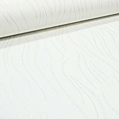 Erismann Plain White Subtle Silver Glitter Wave Textured Wallpaper Paste The Wall Vinyl from B&Q