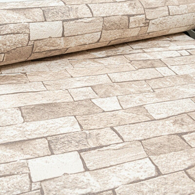 3D Effect Brick Wallpaper Beige Natural Stone Slate Rustic Weathered Texture P+S 4000278554614 - Image 3