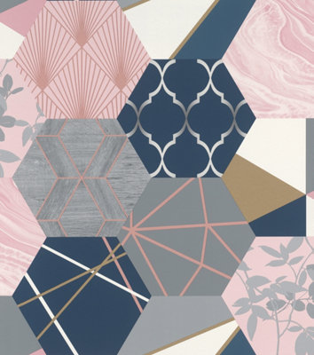 Rasch Portfolio Geo Hex Patchwork Wallpaper from B&Q