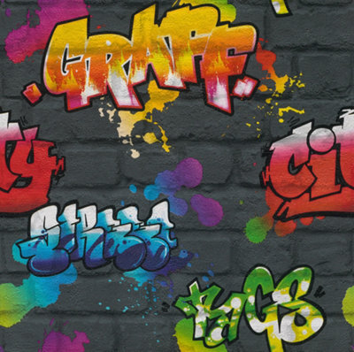 Rasch Graffiti Brick Multicoloured Kids Wallpaper 237801 from B&Q
