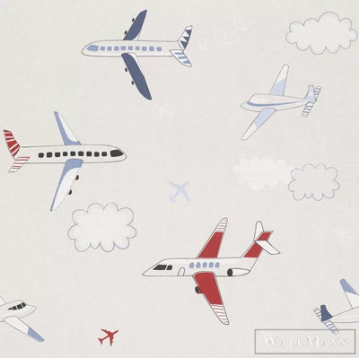 Rasch Aeroplane Childrens Grey Wallpaper 245806 from B&Q