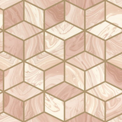 Rasch Portfolio Marble Squares Blush Wallpaper from B&Q