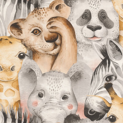 Rasch Bambino Zoo Animals Grey And Orange Wallpaper from B&Q