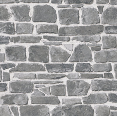 Rasch Portfolio Stone Brick Wall Wallpaper from B&Q