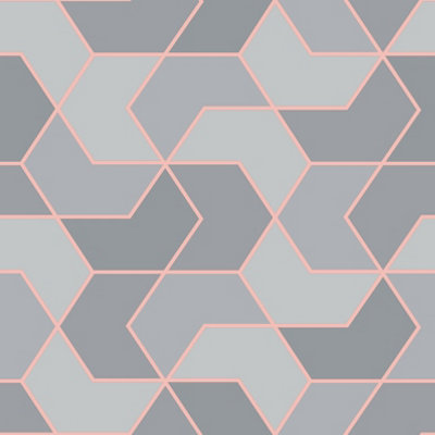 Rasch Geometric Blue Grey Metallic Rose Gold Shapes Wallpaper 270334 from B&Q