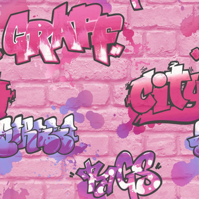 Rasch Graffiti Brick Pink Wallpaper 2729-18 from B&Q