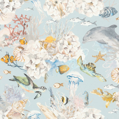 Rasch Coral Reef Blue Multi Wallpaper from B&Q