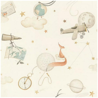 Rasch Clouds & Stars Wallpaper Kids Nursery Bedroom White Aeroplane Feature Wall from B&Q