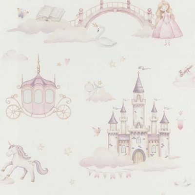 Rasch Kids World Collection 302721 Non-Woven Wallpaper With CastlesCarriages And Unicorns from B&Q