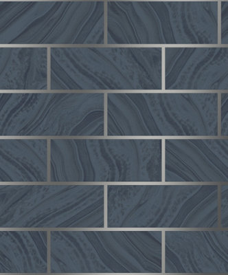 Rasch Marble Brick Marble Brick Blue Wallpaper from B&Q