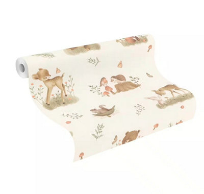 Forest Animals Beige Non-Woven Wallpaper Rasch 321104 from B&Q