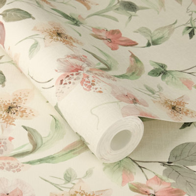 Rasch X Tesa Lumina Delicate Watercolour Floral Self Adhesive Peel And Stick Textured WallpaperDusky Pink from B&Q