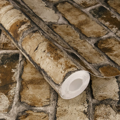 Rasch X Tesa Clayton Rustic Industrial Brick Self Adhesive Peel And Stick Textured WallpaperBrown from B&Q