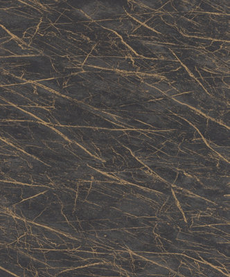 Rasch Factory Marbled Shimmer Charcoal With Gold Wallpaper