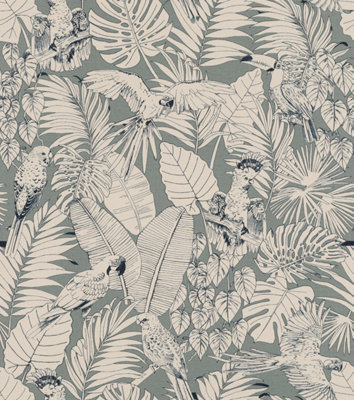 Rasch Rio Tropical Sketch Green Wallpaper from B&Q