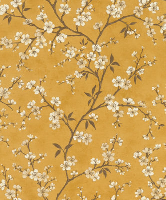 Rasch Denzo Blossom Mustard And Cream Wallpaper from B&Q