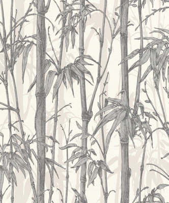 Rasch Florentine Bamboo Shimmer White And Silver Wallpaper from B&Q