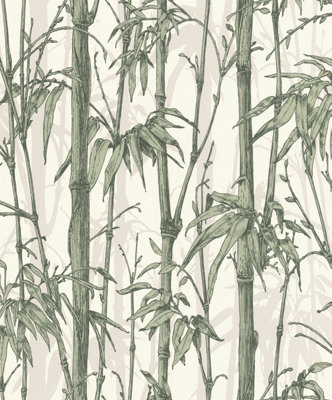 Rasch Florentine Bamboo Shimmer White And Green Wallpaper from B&Q