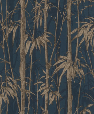 Rasch Florentine Bamboo Shimmer Midnight Blue And Gold Wallpaper from B&Q