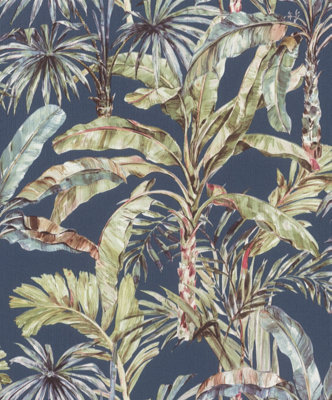 Rasch Florentine Tropical Palms And Wallpaper Cobalt/Blue/Green