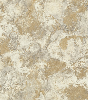 Rasch Non-Woven Industrial Textured Marble Wallpaper CreamBeigeGold  497236 from B&Q