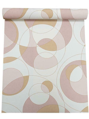 Rasch Retro Circle Pattern Pink Orange Gold White Wallpaper from B&Q