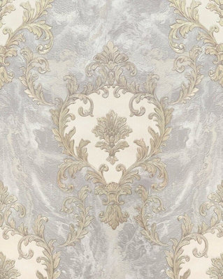 Rasch Sienna Damask Vasari Metallic Italian Grey Luxury Wallpaper 534351 from B&Q