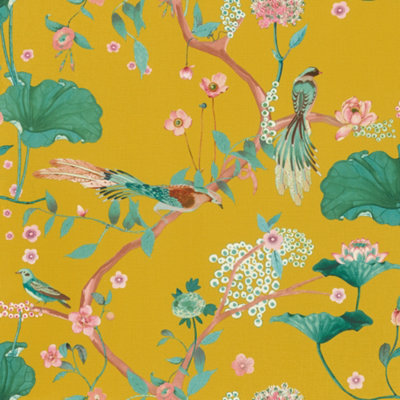 Rasch Amazing Japanese Garden Mustard Multi Wallpaper from B&Q