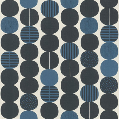 Rasch Retro Circles Wallpaper Navy And Cream Textured Vinyl Feature Wall from B&Q