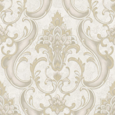 Vasari Sonata Damask Cream/gold Wallpaper from B&Q