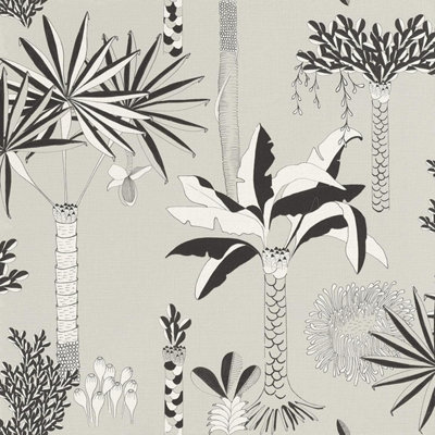 Rasch Club Botanique Textured Wallpaper Leaves Paste The Wall Vinyl Black/White/Grey