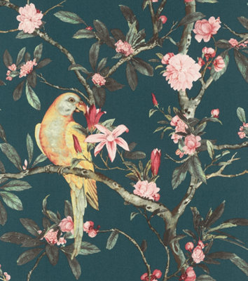 Rasch Poetry Exotic Bird Teal/multi Wallpaper from B&Q