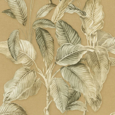 Boho Palm Leaf Wallpaper Mustard Rasch 571479 from B&Q