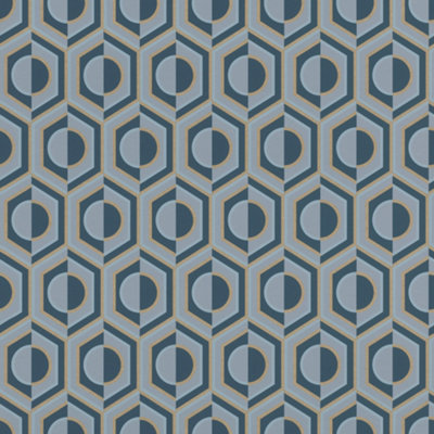 Rasch Sophia Geometric Design In Retro Look Blue & Gold Non-Woven Wallpaper 710151 from B&Q