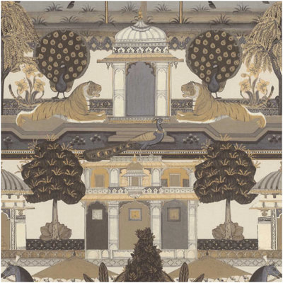 Holden Décor Indian Palace Tiger Peacock Vinyl Wallpaper Lilac Grey Ornate Feature Wall from B&Q