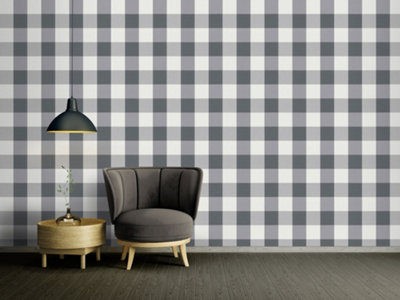 As Creation Bricoflor Fabric Pattern Chequered Wallpaper In GreyWhite Strippable Washable Non-Woven Wallpaper 10.05 X 0.53 M from B&Q