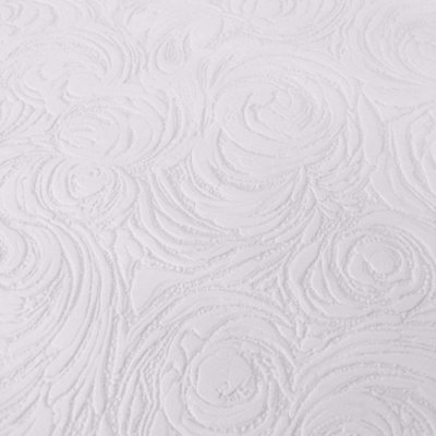 B&Q -  Blown Vinyl Rose Swirl White Wallpaper 2613-11