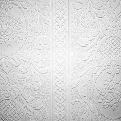 As Creation Blown Vinyl Damask White Wallpaper 2616-18 from B&Q