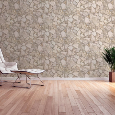 Galerie Beige Claystone Cottage Motif Wallpaper from B&Q